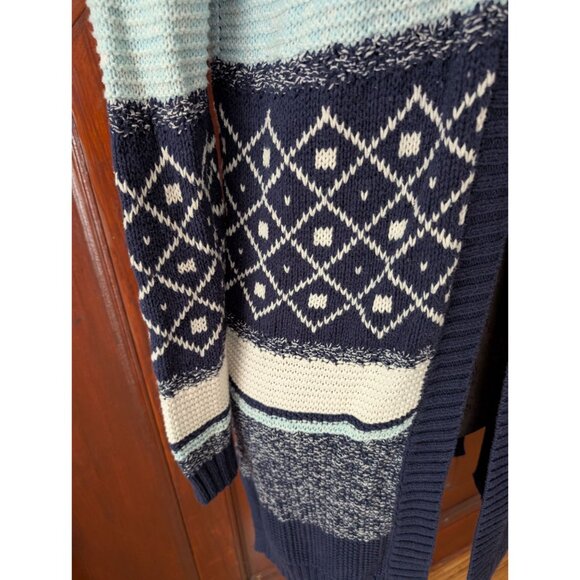 St Johns Bay Navy & Light Blue Nordic Open Front Duster Cardigan Sweater S - Picture 3 of 9